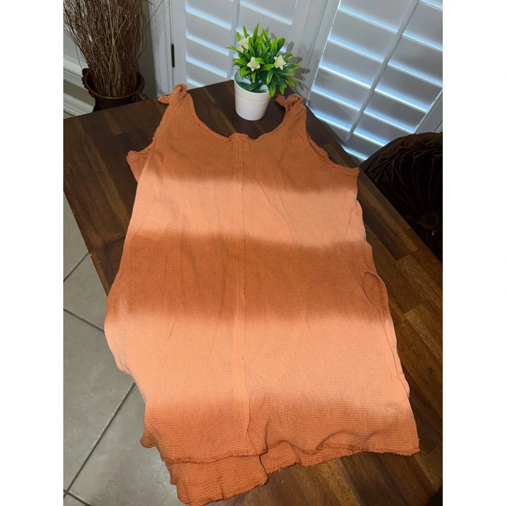 Free People We The Free Orange Ombre Knit Tank Top Medium Boho Raw Edge Maxi Tee